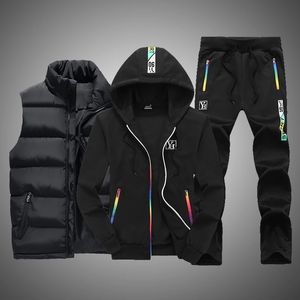 Men S Tracksuits Clothing Sets 3 stuks Vest Hoodie Set Fleece Zipper Casual Sport Sweatpant Tracksuit Outfit Zweetpak Winter 220926