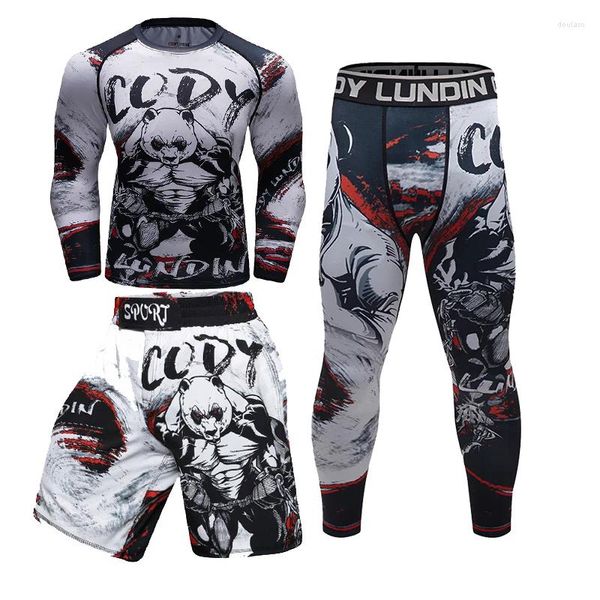 Survêtements pour hommes Cody Lund 3 pièces MMA BJJ Rashguard Ensembles Sumblimation Fitness Survêtement Boxe Muay Thai Compression Hommes Sport