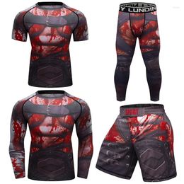 Chándales para hombres Cody Lundin Rashguard MMA camiseta pantalones cortos para hombres 4 unids/set 3D Grappling Bjj Rash Guard Jiu Jitsu camisetas medias deportivas