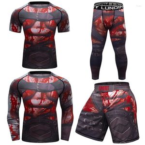 Survêtements pour hommes Cody Lundin Rashguard MMA T-shirt Shorts pour hommes 4pcs / Set 3D Grappling BJJ Rash Guard Jiu Jitsu T-shirts Collants de sport