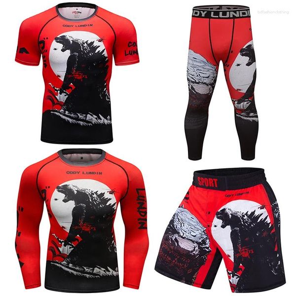 Survêtements pour hommes Cody Lundin Costume de sport Protection UV Blouse de plage solaire Rashguard T-shirts Grappling BJJ MMA Trunk Shorts Set