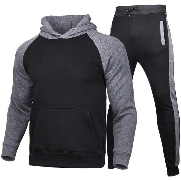 Survêtements pour hommes Couleur assortie Plus Pull à capuche en velours Tendance ample Sweat à capuche de sport Costume Manches d'épaule Pur coton