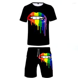 Chándales para hombre, elementos coloridos, moda, estampado 3D, conjuntos de camisetas para hombre y mujer, pantalones cortos LGBT arcoíris, conjunto de dos piezas, ropa de calle informal Harajuku