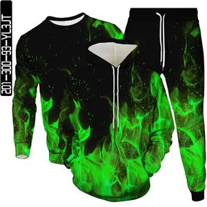 Survêtements pour hommes Coloré Flamme Imprimer Hommes Mode Survêtements Sweats à capuche Sweat-shirt Pantalon de jogging 3pièces Ensemble Femmes Vêtements de sport en plein air Costume S-6XL 230927