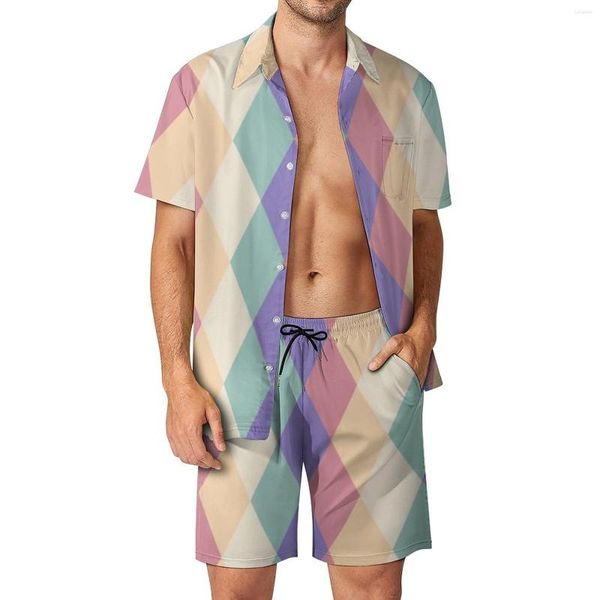 Survêtements pour hommes motif nordique coloré hommes ensembles diamant imprimé géométrique chemise décontractée drôle ensemble short à manches courtes été Fitness en plein air