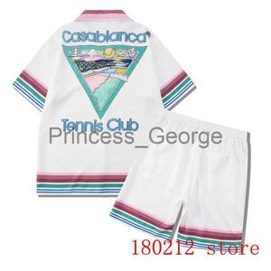 Survêtements pour hommes Stripe coloré Casablanca Tennis Club Shorts Shirt Set Hommes Femmes Thic Tissu Hawaii Beach Mountain Tennis Pattern Suit x0627