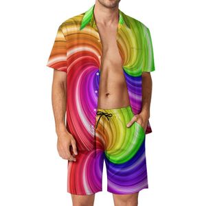 Herren-Trainingsanzüge, bunte Batik-Männer-Sets, Regenbogen-Swirl-Kunst, Neuheit, Freizeithemd-Set, Kurzarm-Grafik-Shorts, Sommer-Beachwear-Anzug 2XL 3XL 230727