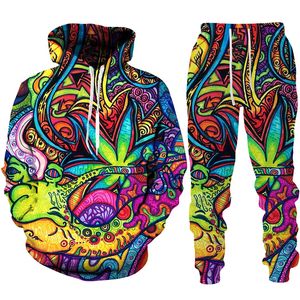Suisses de survêtement masculines Colorful Trippy Weeds 3D Sweat à capuche / pantalon imprimé / costume Men Femmes Sweat-shirt décontracté.