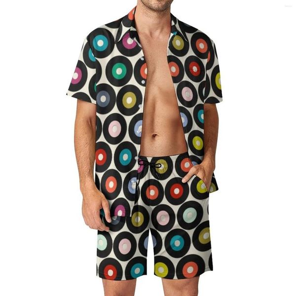 Survêtements pour hommes Disques vinyles colorés Ensembles pour hommes Modèle rétro Mode Chemise décontractée Ensemble à manches courtes Shorts Summer Beach Suit Grande taille