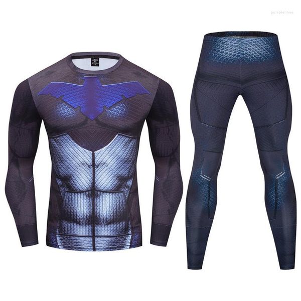 Chándales para hombres Conjunto de compresión para correr Hombres Impresión 3D Camisa de manga larga Ropa deportiva Ropa de gimnasio Fitness Traje de cosplay al aire libre