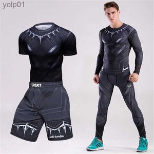 Survêtements pour hommes Chemise de compression Black Panther Spider Fitness Winter Soldier Gym Entraînement MMA Rashguard BJJ Hommes Jiu Jitsu Running Jogging SetL231016