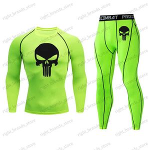 Trainingspakken voor heren Compressiesportkleding Heren Hardlopen lang shirt Schedel T-shirt Sneldrogend Gym Sporttop Bodybuilding T-shirt Zomertrainingsset T240118