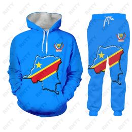 Heren Trainingspakken Congo Vlag Zaïre DR Hoodies Jas Trainingspak Mannen 3D Print Broek Oversize Afrikaanse Sweatshirt Unisex Kleding Dropship 231127