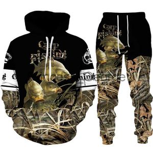 Survêtements pour hommes Cool Carp Fishing 3D Imprimé Unisexe HoodieSuit Harajuku Streetwear Survêtement Ensemble Casual Pêche En Plein Air Chasse Camping Vêtements x0627