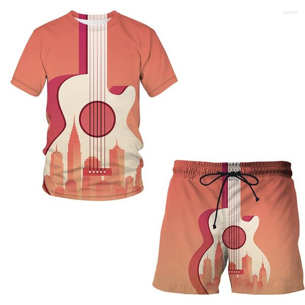 Männer Trainingsanzüge Coole Hip Hop Musik 3D Gitarre Gedruckt Kurzarm Anzug Mann Frauen Sommer Strand Casual Wear T-shirt Shorts 2 stücke 2023