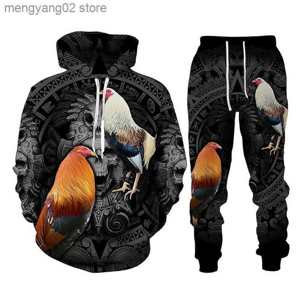 Chándales de los hombres Cool Rooster Hunting Camo Sudaderas con capucha impresas en 3D Sudadera Pantalones de chándal Conjunto Chándal de los hombres unisex Moda Ropa de hombre Traje T230714