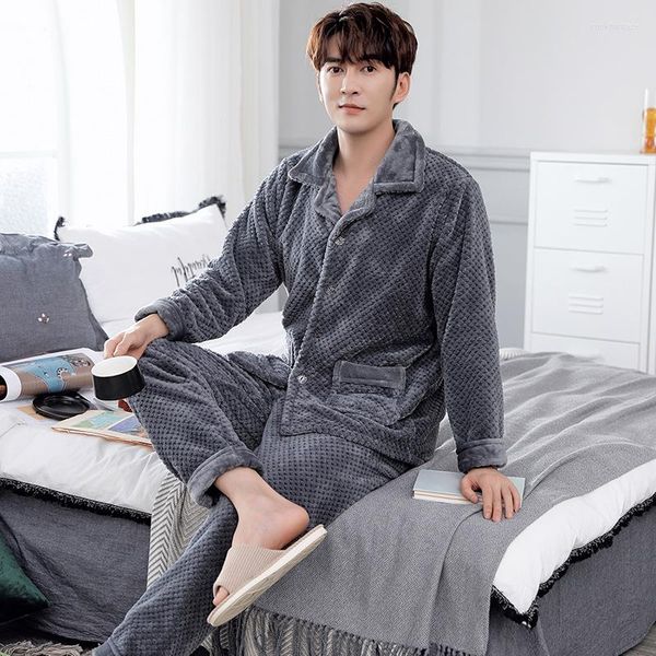 Chándales de hombre Pijamas coralinos Conjunto de ropa de casa de franela cálida de otoño/invierno para hombre