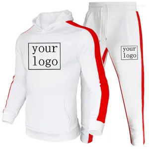 Survêtements pour hommes Logo personnalisé Mode Sweats à capuche pour hommes 2 pièces Ensembles Survêtement Color Block Stripes Sportswear Hiver Chaud Jogging Costume