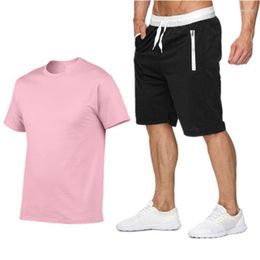Chándales para hombres Algodón- Verano 2023 Conjunto de dos piezas Hombres Camiseta de manga corta Camiseta recortada Top Shorts QR Diseño Moda