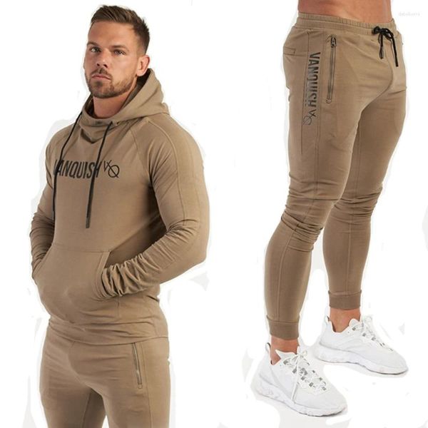 Chándales para hombre Conjuntos de entrenamiento de algodón Kits deportivos para fitness Jersey con capucha Top con pantalones Sudaderas Gimnasio Correr