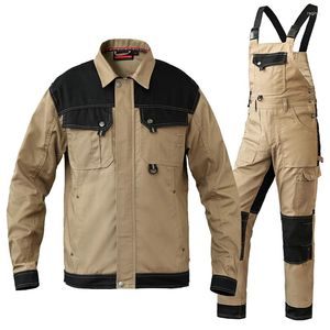 Men's Tracksuits Cotton Working Suit For Man Mechanic Two Tone Workwear Jacket Mens Multi Pockets Overalls Jumpsuit Workshop Clothes Men