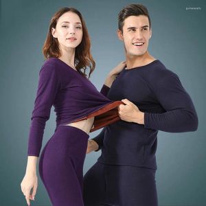 Survêtements pour hommes Couple chaud sous-vêtements longs ensemble avec velours et pantalon de chemise en coton épais pour femmes manteau d'hiver