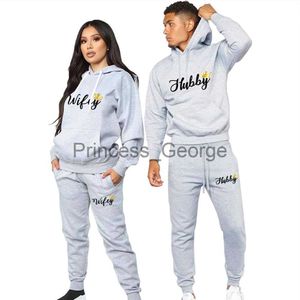 Survêtements pour hommes Couple Sportwear Set Hubby Wifey Print Lovers Vêtements Polaire Costume Hommes Sweat à capuche et pantalon 2 pièces Sweats à capuche Femme Survêtement x0627