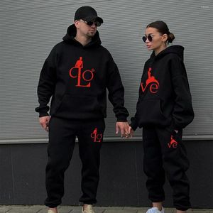 Tracksuits voor heren Paren Tracksuit Liefde Stel huwelijk afdrukliefhebber Hoodie en broek 2 -delige casual sweatshirt Men Women Hoodies Kleding voor