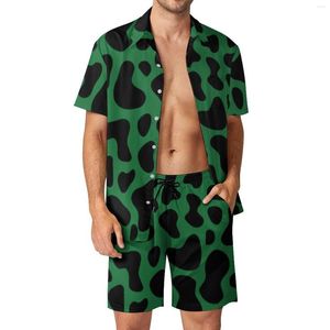 Trainingspakken voor heren Koeprint Clover Irish Gift Herensets Groen Zwart Vlekken Vrijetijdsoverhemdset Trendy Vakantie Shorts Grafisch pak Tweedelig