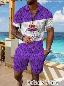 Survêtements pour hommes Crown Royal Luxury Brand Polo Shirt Set Fashion 2 pièces Set de haute qualité Business Set Summer manches courtes J240305