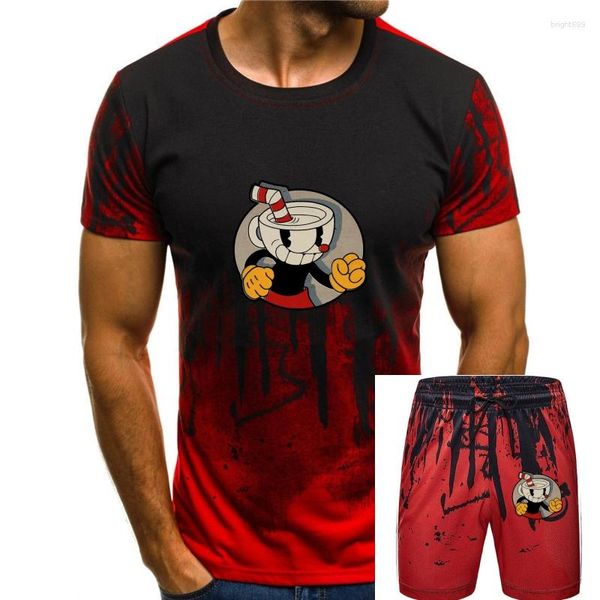 Tute da uomo Cuphead Circle Portrait T-shirt nera con licenza ufficiale con etichette Cool Gift Personality Tee Shirt