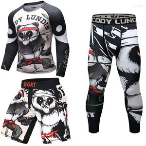 Mannen Trainingspakken Custom 3 Stuks Trainingspak Panda Print Comprission Kleding Digital Printing Jiu Jitsu BJJ Trainning T Shirts