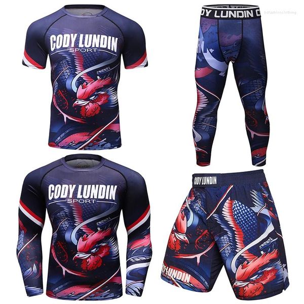 Chándales para hombres Custom Cody Lindin Rashguard Set Hombres MMA Jiu Jitsu Kimono Camiseta Compresión Bottom Leggings Pantalones Entrenamiento Boxeo