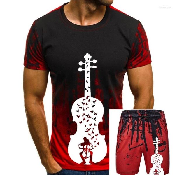 Chándales para hombres Camisetas de tinta personalizadas Hombres Big Cello Guitarra Verano Ropa de algodón puro Amante de la música Camisetas universitarias