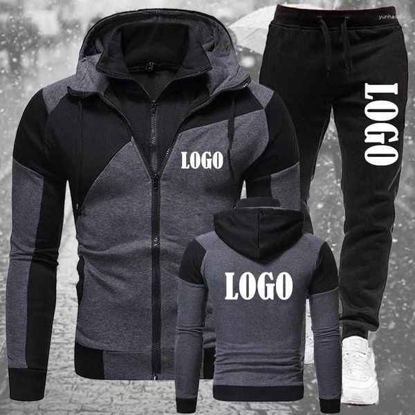 Chándales para hombres Logotipo personalizado 2024 Hombres Sudaderas con capucha con cremallera Conjuntos de pantalones Sudadera Pantalones de chándal Gimnasios masculinos Tops Pantalones Joggers Ropa deportiva