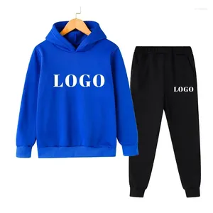 Chándales para hombres Logotipo personalizado Chándal para niños Sudaderas con capucha y pantalones sueltos Boy Girls 2 piezas Set Fleece Color sólido Manga larga Trajes casuales