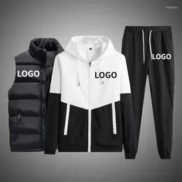 Costumes pour hommes Logo personnalisé Hommes 3 pièces Ensembles Marque Patchwork Zipper Cardigan Pantalon Veste Hip Hop Fitness Streetwear Mâle Survêtement Drop