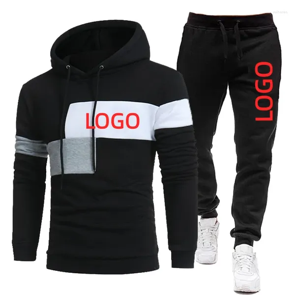 Survêtements pour hommes Logo personnalisé Hommes Survêtement Patchwork Marque Printemps Automne Sweats à capuche et pantalons 2pièces Ensemble Casual Mode Sport Costume masculin