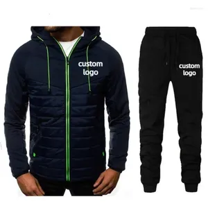 Survêtements pour hommes Logo personnalisé Survêtement Marque Automne Hiver Sweat à capuche Cardigant et pantalon Patchwork 2 pièces Ensemble Fitness Vêtements de sport pour hommes