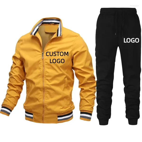 Survêtements pour hommes Logo personnalisé Survêtement Marque Veste à glissière et pantalon de jogging Deux pièces Ensemble Mode Casual Streetwear Male Sportswear 4XL