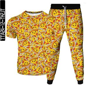 Survêtements pour hommes Mignon Cartoon Food Pizza Imprimer Hommes Mode Survêtement Femmes T-shirt Jogger Pantalon Pantalon 2PC Sport Ensembles Mâle Plus Taille S-6XL