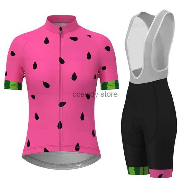 Chándales para hombres Ropa de ciclismo Mujeres 2023 Summer Short Seves Set Sandía Pink Kit de mujer Anti-UV Maillot Ciclismo MujerH24126
