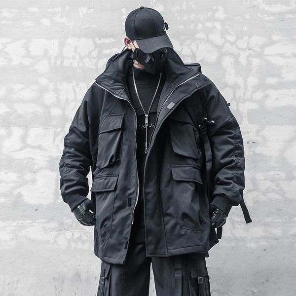 Survêtements pour hommes Dark Automne Marque de mode Multi-poche Design Tactique Veste en coton à capuche Hommes Lâche Cargo