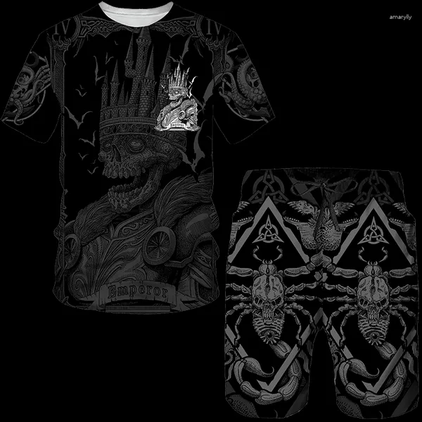 Survêtements pour hommes Dark Skull 3D Print Oversize T-shirt/Shorts/Ensembles Hommes Sportswear Survêtement Punk Gothique Graphic Tee Tops Streetwear Vêtements