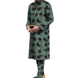 Parcours masculin Dashiki 2 pièces Set Abaya Clothing Shirt Pant Set à manches longues Elegant African Style Africain Style Round Neck Suit Kaftan