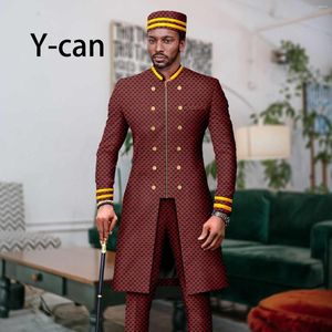 Heren Trainingspakken Dashiki Mannen Pakken Voor Traditionele Bruiloft Afrikaanse Kleding 3 Stuks Set Borduurwerk Jas En Broek Match Moslim Caps