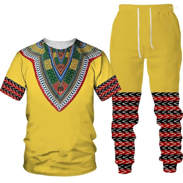 Survêtements pour hommes Dashiki Hommes Femmes Africain Traditionnel Imprimé T-shirt/Pantalon Décontracté Vintage Graphique Surdimensionné Printemps Été Hommes Vêtements