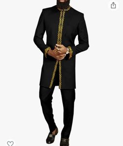 Survêtements pour hommes Dashiki Printemps Jeunes hommes Noir Bronzing Business Style Casual Slim Banquet Robe Chemise à manches longues Élégant Deux pièces Ensemble 230506