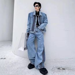 Costumes pour hommes Denim Splice Ensembles Hommes Streetwear Vintage Mode Lâche Casual Veste Courte Jeans Pantalon Costumes Homme Survêtement Vêtements de Scène