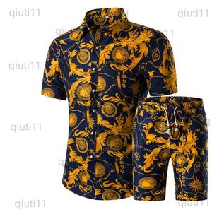 Survêtements pour hommes Designer New Fashion Hommes Chemises Shorts Set Summer Casual Imprimé Chemise Homme Court Homme Impression Robe Costume Ensembles Plus La Taille 5XL T230321